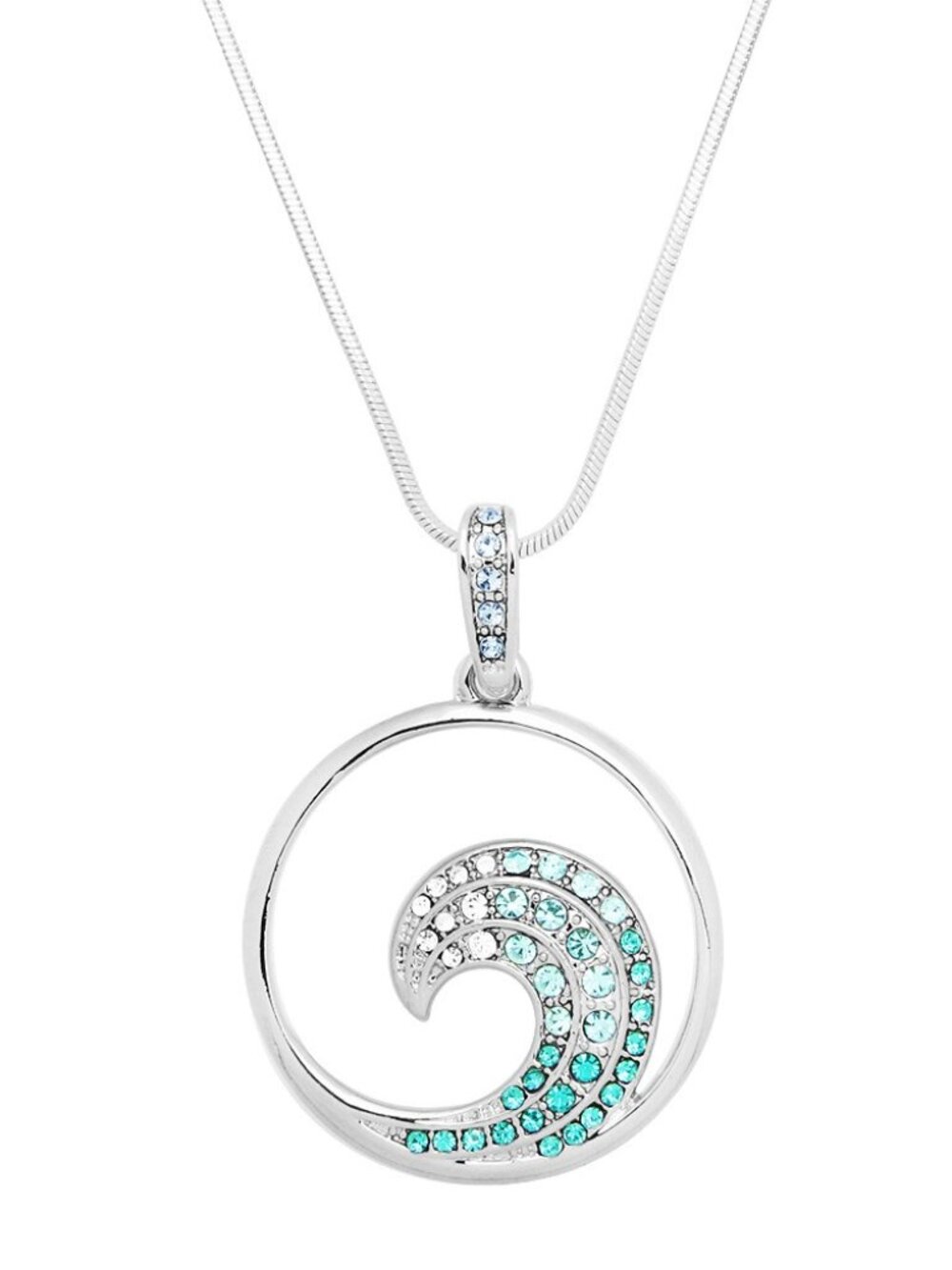 Ocean Wave Crystal Neklace, Aqua Rhinestone Beach Jewelry, Nautical Gift for Her